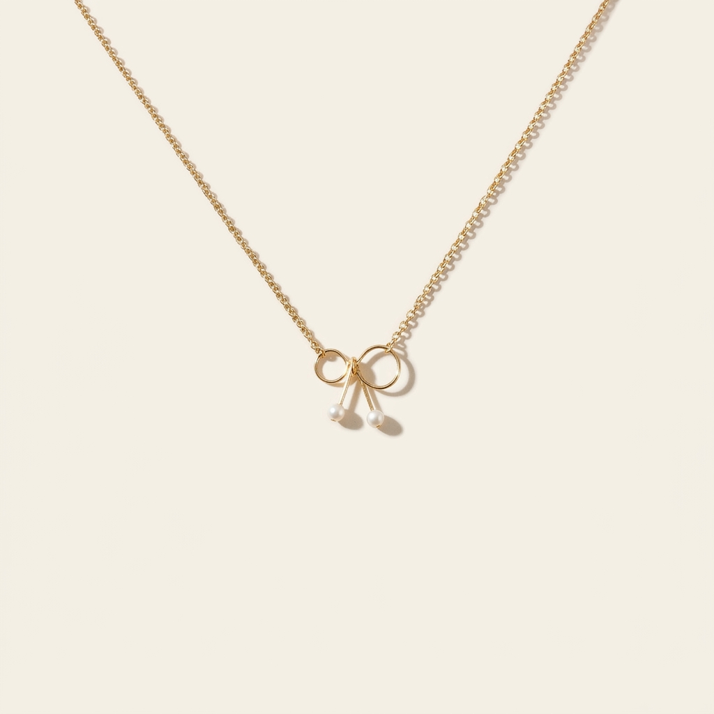 14K Gold Natural Pearl Bow Necklace