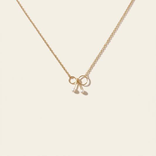 14K Gold Natural Pearl Bow Necklace