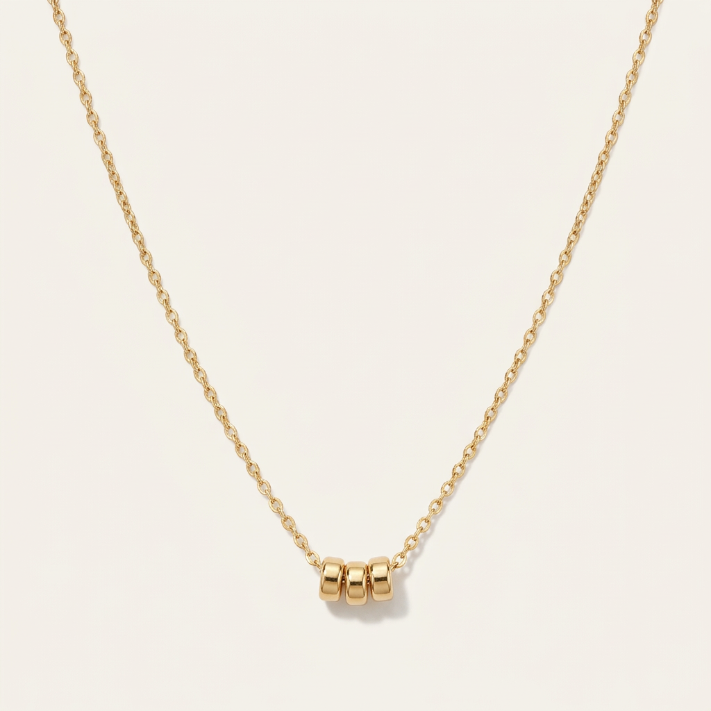 14K Gold Three Bead Necklace