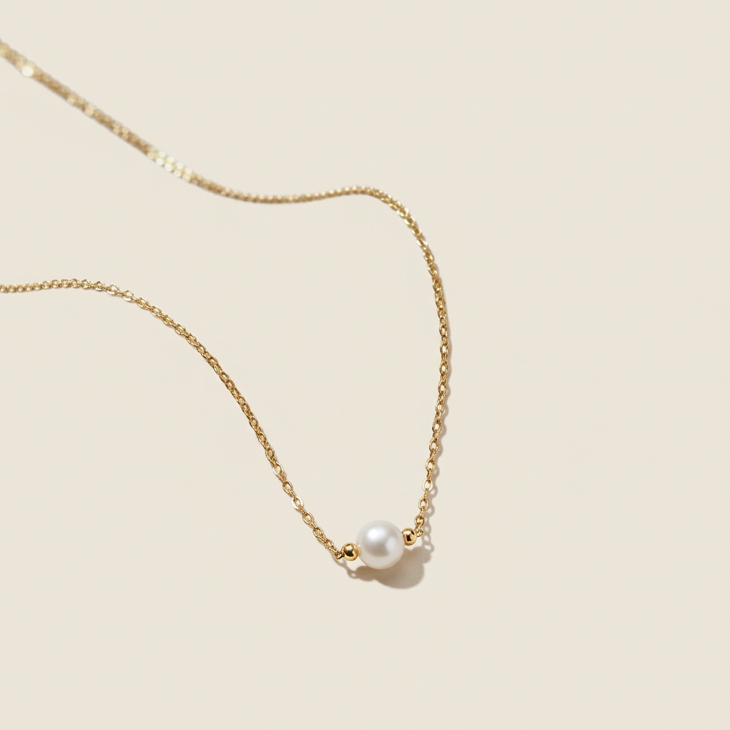 14K Gold Single Natural Pearl Necklace