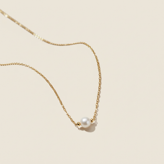 14K Gold Single Natural Pearl Necklace