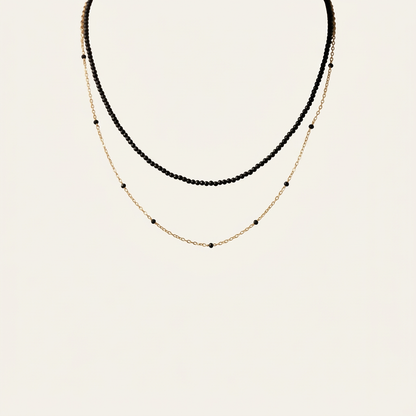 14K Gold Black Spinel Layered Necklace