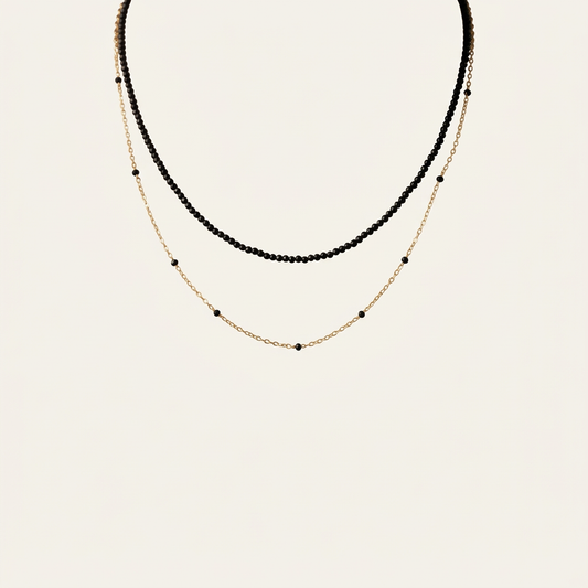 14K Gold Black Spinel Layered Necklace