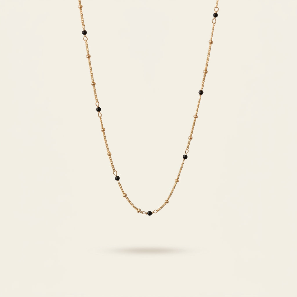 14K Gold Black Spinel Necklace