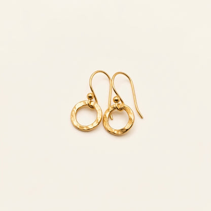 14k gold handmade hammered round earrings