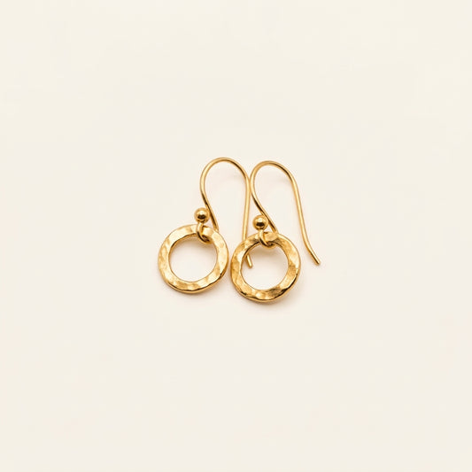 14k gold handmade hammered round earrings