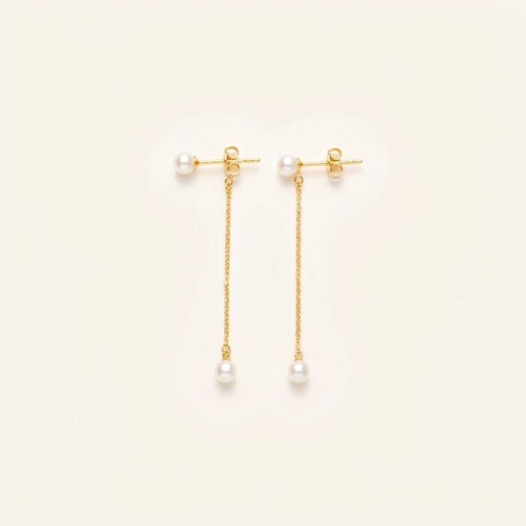 14k Gold Dainty Pearl Drop Earrings