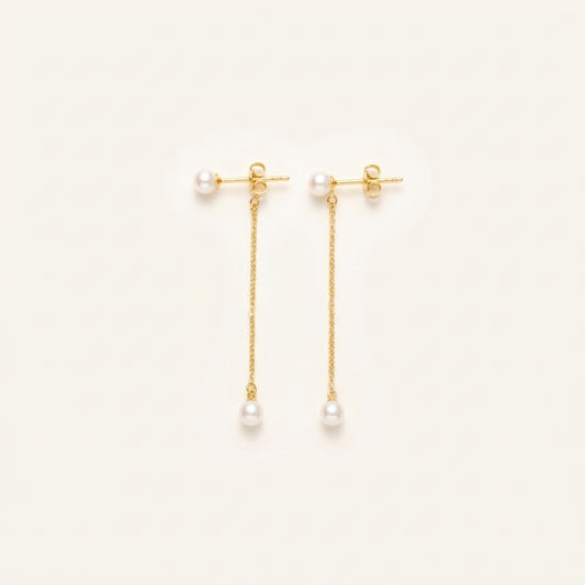 14k Gold Dainty Pearl Drop Earrings