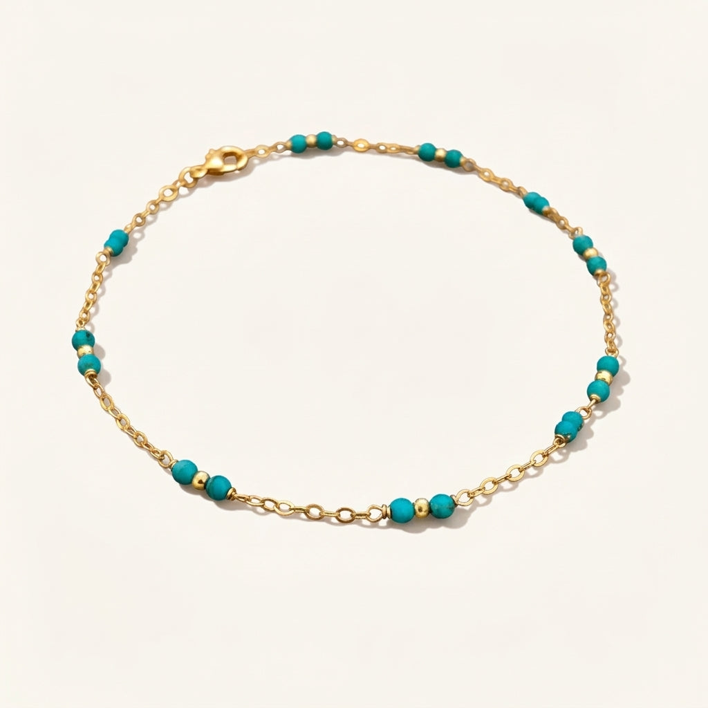 14k solid gold natural turquoise bracelet