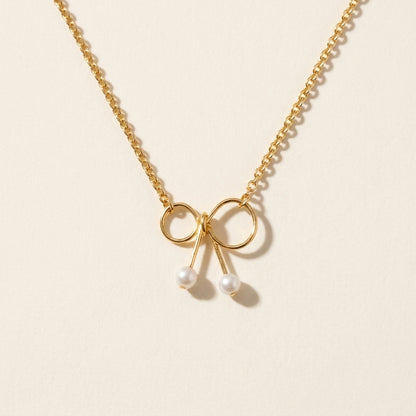14K Gold Natural Pearl Bow Necklace