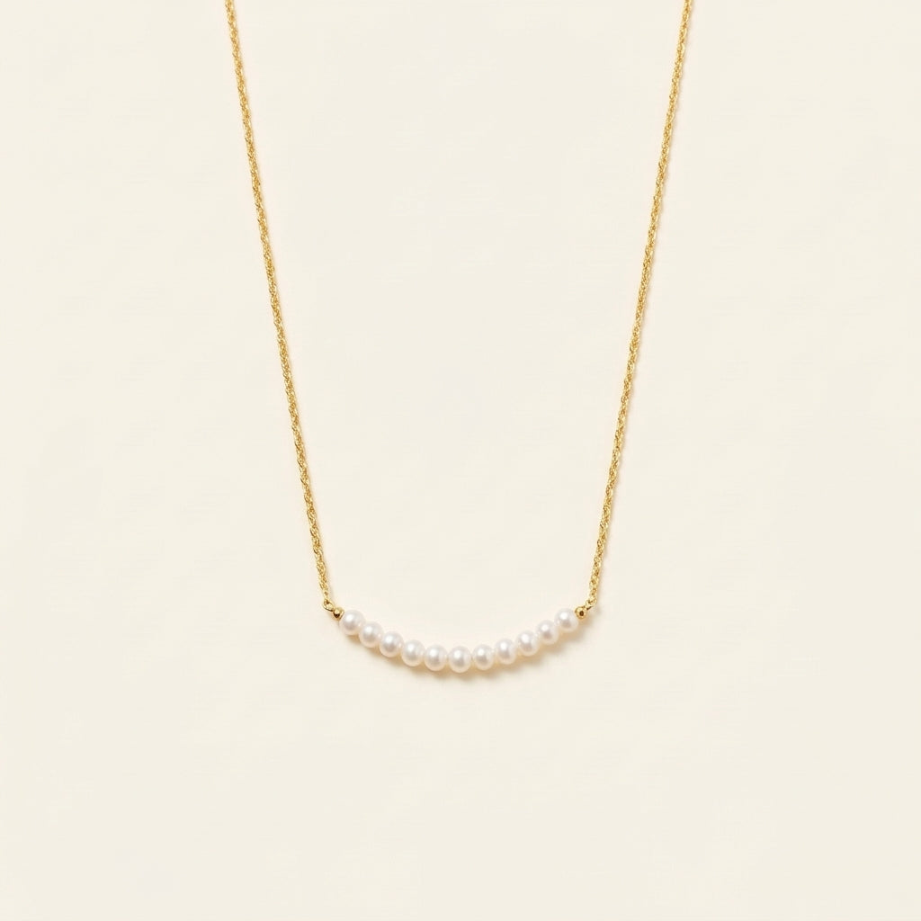 14K Gold Natural Pearl Arc Necklace