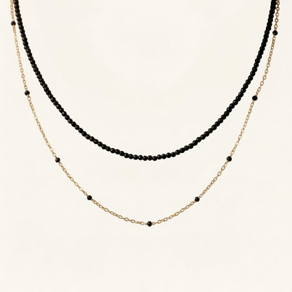 14K Gold Black Spinel Layered Necklace