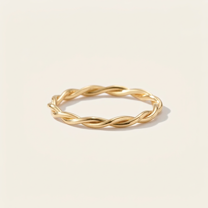 14K Solid Gold Handwoven Rope Ring, Braided Twist Stacking Band