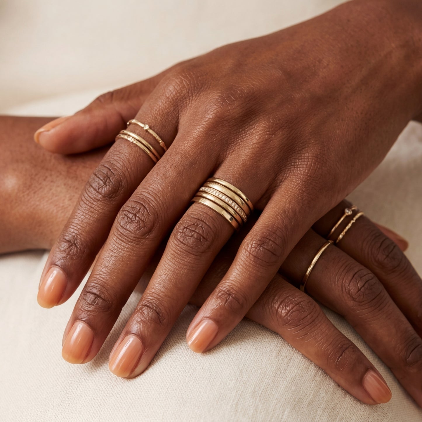 14K Solid Gold Stacking Rings Set Ultra Thin Band
