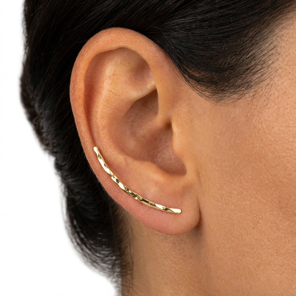 14k gold U-shaped hammered earrings